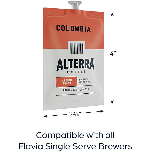 Alterra Freshpack Colombia Coffee Compatible with Flavia Aroma, Flavia Barista, FLAVIA Creation 600, Flavia Creation 500, Flavia Creation 200, Flavia Creation 150, Flavia Creation 300 - Medium - Freshpack - 100 / Carton (48006)
