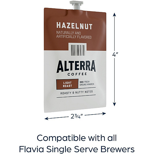 Alterra Freshpack Hazelnut Coffee Compatible with Flavia Aroma, Flavia Barista, FLAVIA Creation 600, Flavia Creation 500, Flavia Creation 200, Flavia Creation 150, Flavia Creation 300 - Medium - Freshpack - 100 / Carton (48011)