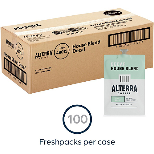 Alterra Freshpack Decaf House Blend Coffee Compatible with Flavia Aroma, Flavia Barista, FLAVIA Creation 600, Flavia Creation 500, Flavia Creation 200, Flavia Creation 150, Flavia Creation 300 - Light - Freshpack - Decaffeinated - 100 / Carton (48013)