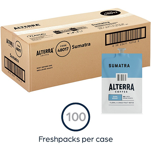 Alterra Freshpack Sumatra Coffee Compatible with Flavia Aroma, Flavia Barista, FLAVIA Creation 600, Flavia Creation 500, Flavia Creation 200, Flavia Creation 150, Flavia Creation 300 - Dark - Freshpack - Sumatra - 100 / Carton (48017)