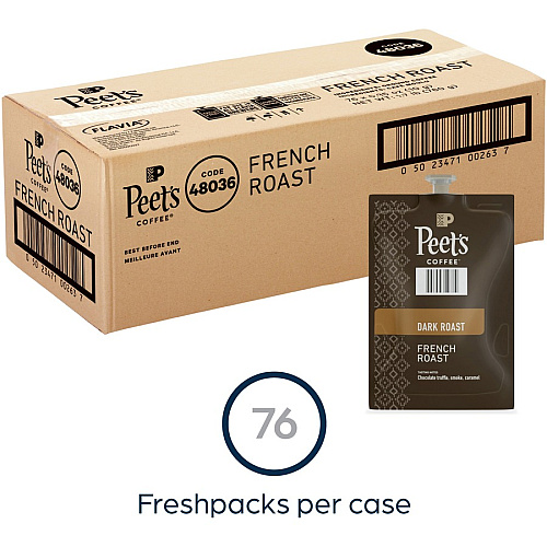 Peet's Coffee Peet's Freshpack French Roast Coffee Compatible with Flavia Aroma, Flavia Barista, FLAVIA Creation 600, Flavia Creation 500, Flavia Creation 200, Flavia Creation 150, Flavia Creation 300 - Dark - Freshpack - French Roast - 76 / Carto (48036)