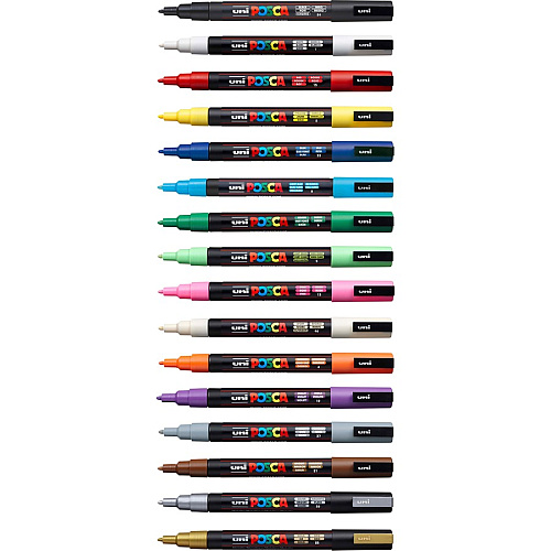 uni-ball uni&reg; Posca PC-3M Paint Markers Fine Marker Point - Multicolor Ink - Water Based, Pigment-based - 16 / Pack (PC3M16C)
