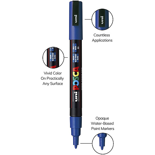 uni-ball uni&reg; Posca PC-3M Paint Markers Fine Marker Point - Blue Ink - Water Based, Pigment-based - 6 / Pack (PC3MBLUE)