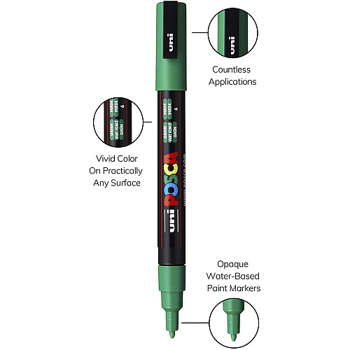 uni-ball uni&reg; Posca PC-3M Paint Markers Fine Marker Point - Green Ink - Water Based, Pigment-based - 6 / Pack (PC3MGREEN)