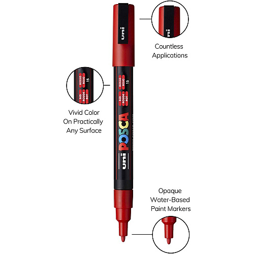 uni-ball uni&reg; Posca PC-3M Paint Markers Fine Marker Point - Red Water Based, Pigment-based Ink - 6 / Pack (PC3MRED)