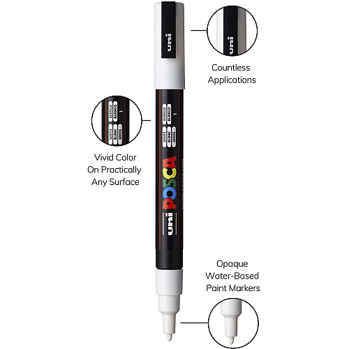 uni-ball uni&reg; Posca PC-3M Paint Markers Fine Marker Point - White Ink - Water Based, Pigment-based - 6 / Pack (PC3MWHITE)
