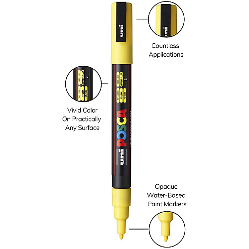 uni-ball uni&reg; Posca PC-3M Paint Markers Fine Marker Point - Yellow Water Based, Pigment-based Ink - 6 / Pack (PC3MYELLOW)