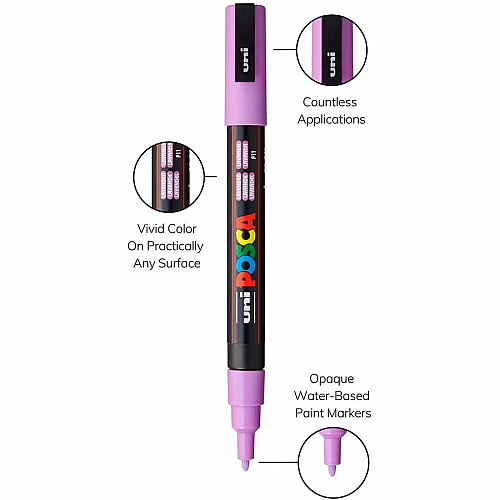 uni-ball uni&reg; Posca PC-3M Paint Markers Fine Marker Point - Green, Blue, Light Blue, Yellow, Red, Pink, White, Black Ink - Water Based, Pigment-based - 8 / Pack (PC3M8C)