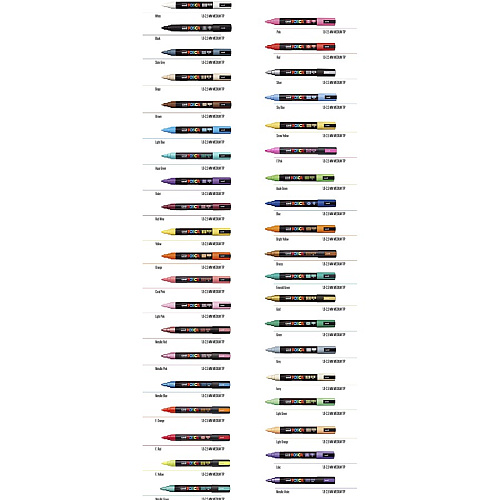 uni-ball uni&reg; Posca PC-5M Paint Markers Medium, Bullet Marker Point - Beige, Black, Blue, Brown, Gold, Green, Gray, Light Blue, Light Green, Orange, Pink, ... Ink - Water Based, Pigment-based - 16 / Pack (PC5M16C)