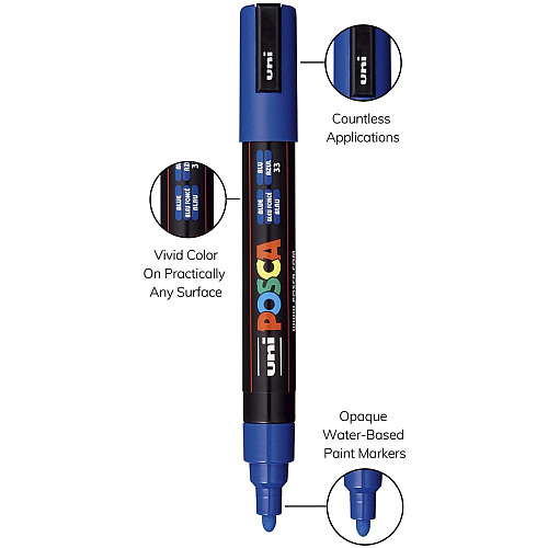 uni-ball uni&reg; Posca PC-5M Paint Markers Medium Marker Point - Blue Ink - Water Based, Pigment-based - 6 / Pack (PC5MBLUE)