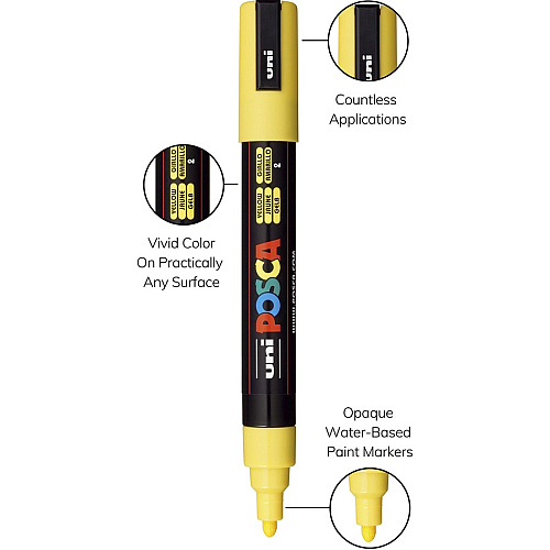 uni-ball uni&reg; Posca PC-5M Paint Markers Medium Marker Point - Yellow Ink - Water Based, Pigment-based - 6 / Pack (PC5MYELLOW)