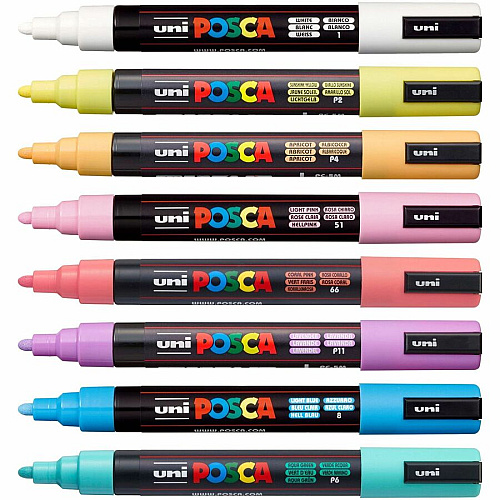 uni-ball uni&reg; Posca PC-5M Paint Markers Medium Marker Point - Assorted Ink - Water Based, Pigment-based - 8 / Pack (PC5M8C)