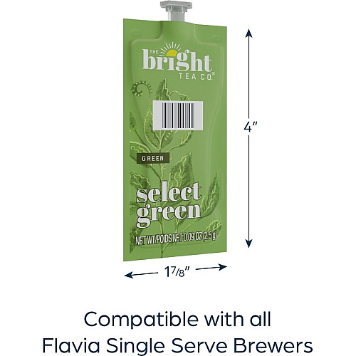 The Bright Tea Co. Select Green Tea Freshpack Compatible with Flavia Aroma, Flavia Creation 300, FLAVIA Creation 600 - Green Tea - 100 / Carton (48028)