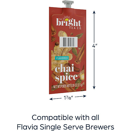 The Bright Tea Co. Chai Spice Black Tea Freshpack Compatible with Flavia Aroma, Flavia Creation 300, FLAVIA Creation 600 - Black Tea - 100 / Carton (48021)