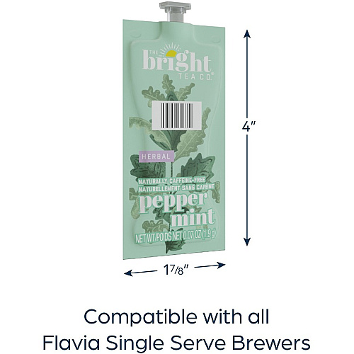 The Bright Tea Co. Peppermint Herbal Tea Freshpack Compatible with Flavia Aroma, Flavia Creation 300, FLAVIA Creation 600 - Herbal Tea - 100 / Carton (48025)