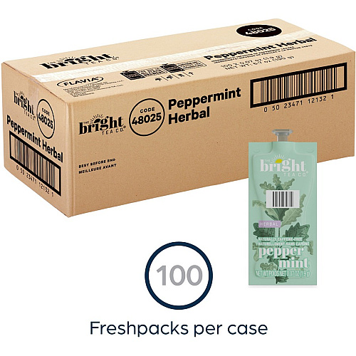 The Bright Tea Co. Peppermint Herbal Tea Freshpack Compatible with Flavia Aroma, Flavia Creation 300, FLAVIA Creation 600 - Herbal Tea - 100 / Carton (48025)