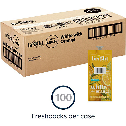 The Bright Tea Co. White with Orange White Tea Freshpack Compatible with Flavia Aroma, Flavia Creation 300, FLAVIA Creation 600 - White Tea - 100 / Carton (48024)