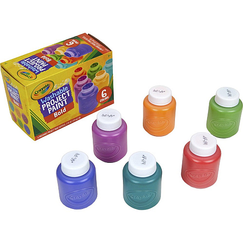 Crayola Washable Project Paint 6 Color(s) - Yellow, Green, Yellow Orange, Red Orange, Fuchsia, Blue, Violet, Teal - Washable - 6 / Pack (542403)