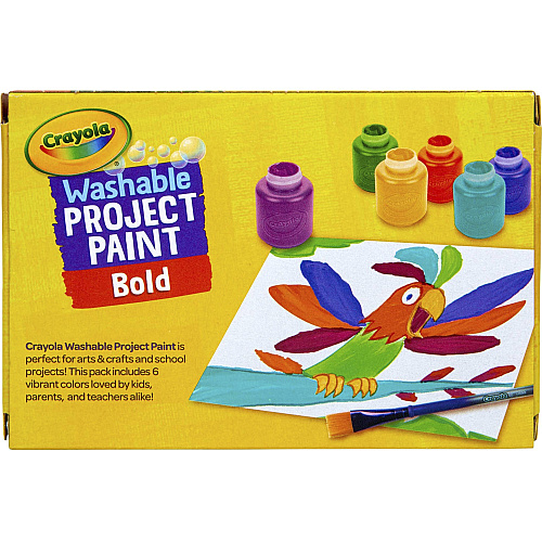 Crayola Washable Project Paint 6 Color(s) - Yellow, Green, Yellow Orange, Red Orange, Fuchsia, Blue, Violet, Teal - Washable - 6 / Pack (542403)