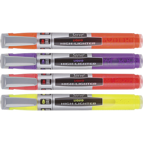Serve Jumbo Liquid Highlighters Chisel Marker Point - Fluorescent Assorted Ink - Pigment-based, Liquid - 4 / Set (LKTFB4KRPA)