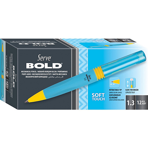 Serve Bold Mechanical Pencil 1.3 mm Black Lead - Bold Point - Blue Plastic Barrel - 1 Each (BD13K12M)