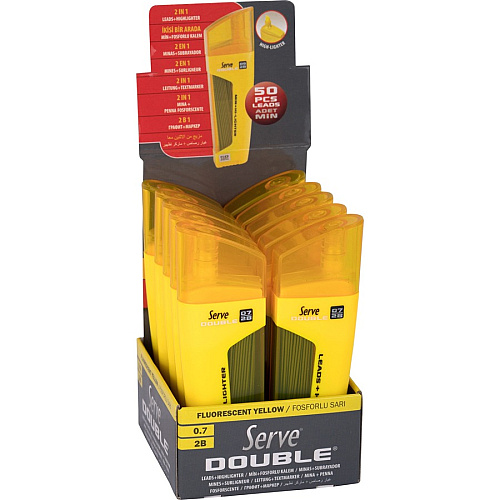 Serve Double Leads & Highlighter 0.7 mm Lead Size - Yellow Ink - Black Lead - 1 Each (FMS0710)