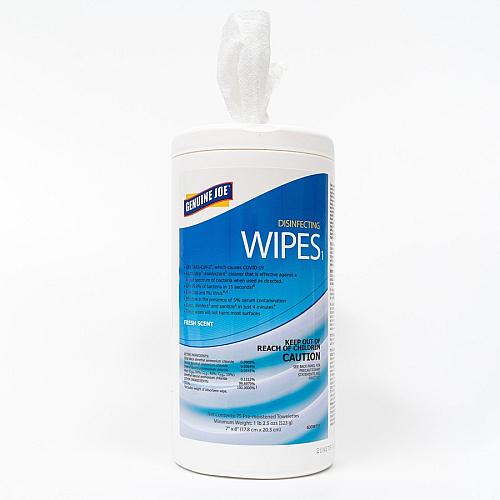 Genuine Joe Disinfecting Wipes Ready-To-Use - Fresh Citrus Scent - 8" Length x 7" Width - Pre-moistened, Strong, Absorbent - White - 75/Tub - 6 / Carton (GJOW75F)