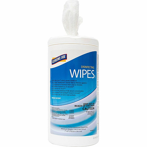 Genuine Joe Disinfecting Wipes Ready-To-Use - Fresh Citrus Scent - 8" Length x 7" Width - Pre-moistened, Strong, Absorbent - White - 75/Tub - 6 / Carton (GJOW75F)