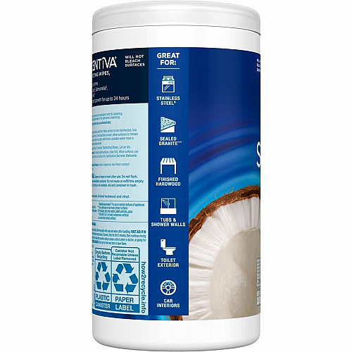 Clorox Scentiva Wipes, Bleach Free Cleaning Wipes Ready-To-Use - Coconut & Water Lily Scent - Bleach-free, Disinfectant, Deodorize - White - 75/Tub - 1 Each (60037)