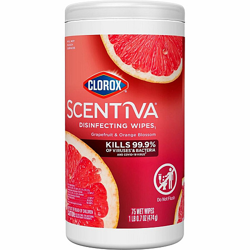 Clorox Scentiva Wipes, Bleach Free Cleaning Wipes Ready-To-Use - Grapefruit, Orange Blossom Scent - Bleach-free, Disinfectant, Deodorize - White - 75/Tub - 1 Each (60036)