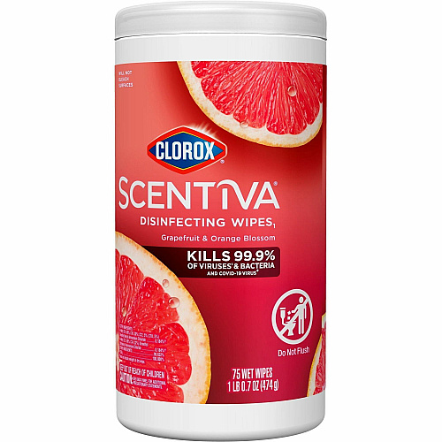 Clorox Scentiva Wipes, Bleach Free Cleaning Wipes Ready-To-Use - Grapefruit, Orange Blossom Scent - Bleach-free, Disinfectant, Deodorize - White - 75/Tub - 1 Each (60036)