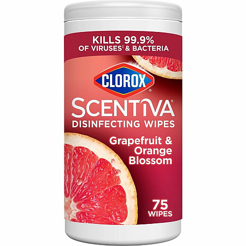 Clorox Scentiva Wipes, Bleach Free Cleaning Wipes Ready-To-Use - Grapefruit, Orange Blossom Scent - Bleach-free, Disinfectant, Deodorize - White - 75/Tub - 1 Each (60036)