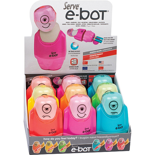 Serve E-Bot Eraser & Sharpener 2 Hole(s) - Plastic - Multicolor - 1 Each (EBOT9KTKR)