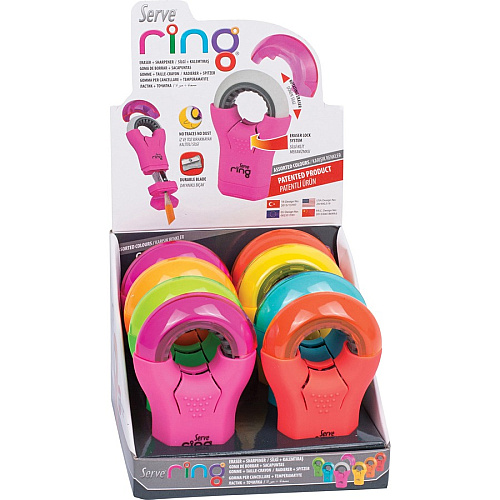 Serve Ring Eraser & Sharpener Plastic - Multicolor - 1 Each (RING8KTKR)