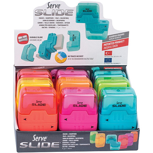 Serve Slide Eraser & Sharpener Plastic - Multicolor - 1 Each (SLIDE9KTKR)