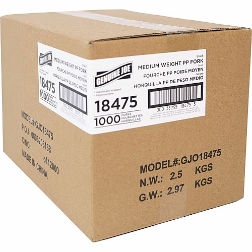 Genuine Joe Medium-weight Individually Wrapped Forks Fork - Breakroom - Disposable - Black - 1000 / Carton (GJO18475)