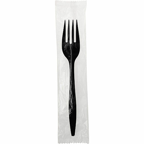 Genuine Joe Medium-weight Individually Wrapped Forks Fork - Breakroom - Disposable - Black - 1000 / Carton (GJO18475)