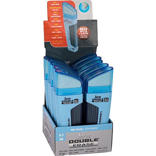 Serve Double Erase Leads & Eraser Blue - 1 Each - Double-sided, Smudge-free, Dust-free, Streak-free (DSMGM07)