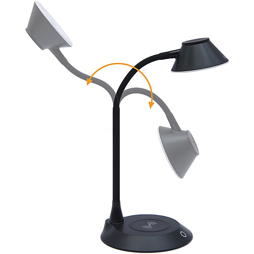 Data Accessories Company MP-323 LED Desk Lamp 5 W LED Bulb - Adjustable Brightness, Qi Wireless Charging, Flicker-free, Glare-free Light, Dimmable, Touch Sensitive Control Panel, Flexible Neck - Desk Mountable - Black - for Desk, Phone (02343)