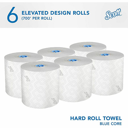 Scott Pro High-Capacity Hard Roll Towels with Elevated Design & Absorbency Pockets 7.50" Width x 700 ft Length - 1 3/4" Core - Elevated Scott Design - White - Paper - 6 / Carton (53925)