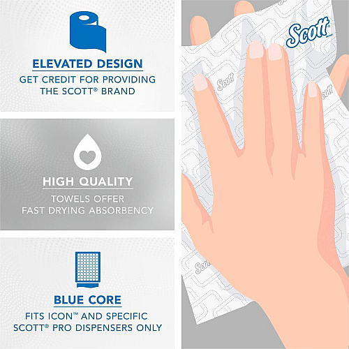 Scott Pro High-Capacity Hard Roll Towels with Elevated Design & Absorbency Pockets 7.50" Width x 700 ft Length - 1 3/4" Core - Elevated Scott Design - White - Paper - 6 / Carton (53925)