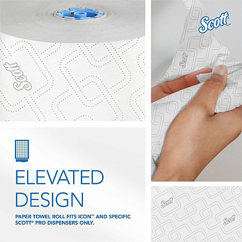 Scott Pro High-Capacity Hard Roll Towels with Elevated Design & Absorbency Pockets 7.50" Width x 700 ft Length - 1 3/4" Core - Elevated Scott Design - White - Paper - 6 / Carton (53925)
