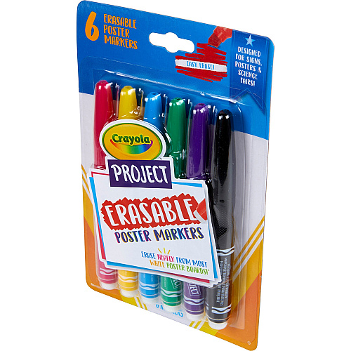 Crayola Project Erasable Poster Markers Chisel Marker Point - Erasable - Red, Yellow, Green, Blue, Purple, Black Ink - 6 / Pack (588371)