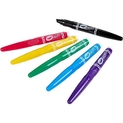 Crayola Project Erasable Poster Markers Chisel Marker Point - Erasable - Red, Yellow, Green, Blue, Purple, Black Ink - 6 / Pack (588371)