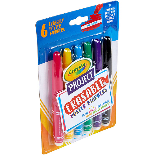 Crayola Project Erasable Poster Markers Chisel Marker Point - Erasable - Red, Yellow, Green, Blue, Purple, Black Ink - 6 / Pack (588371)