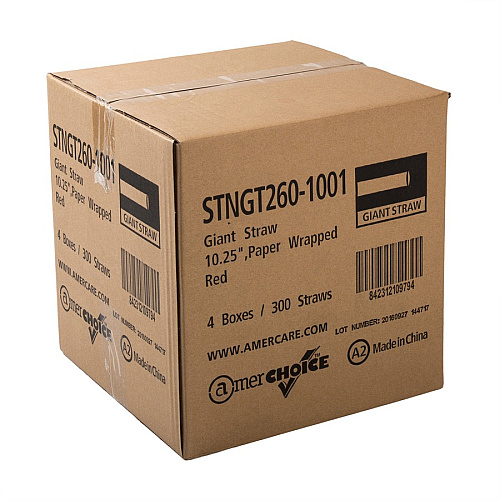 Banyan Giant Red Straws - Wrapped 10.3" Length - Red - 1200 / Carton (198200)