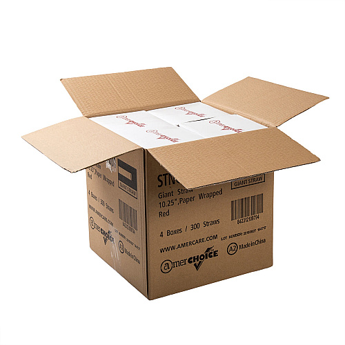 Banyan Giant Red Straws - Wrapped 10.3" Length - Red - 1200 / Carton (198200)