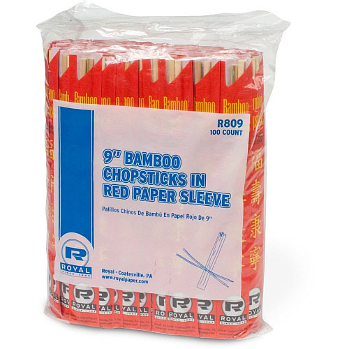 AmerCare Royal 9" Bamboo Chopsticks Chopsticks - Red, Natural - 100/Pack - 10 / Carton (054000)