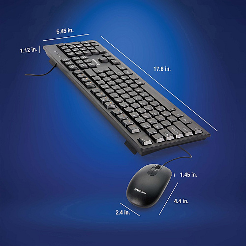 Verbatim Wired Keyboard and Mouse USB Cable Keyboard - USB Mouse - 1000 dpi - Multimedia Hot Key(s) - Symmetrical - Compatible with Linux, Windows, ChromeOS, Mac, PC, Mac OS - 1 Each (70734)