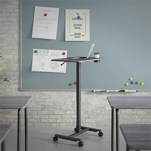 Lorell Height-adjustable Mobile Desk Weathered Charcoal Laminate Top - Powder Coated Base - Height Adjustable - 30" to 43.63" Adjustment - 43" Height x 26.63" Width x 19.13" Depth - Assembly Required - 1 Each (LLR84837)